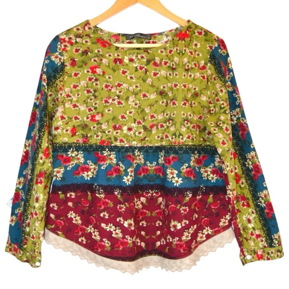 Zanzea Collection Mixed Print Cotton Long Sleeve Top, Size XL - Picture 6 of 6
